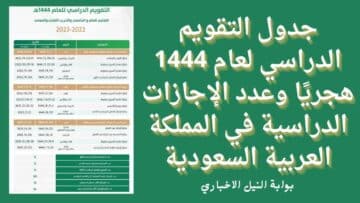جدول التقويم الدراسي لعام 1444 هجريًا وعدد الإجازات الدراسية في المملكة العربية السعودية